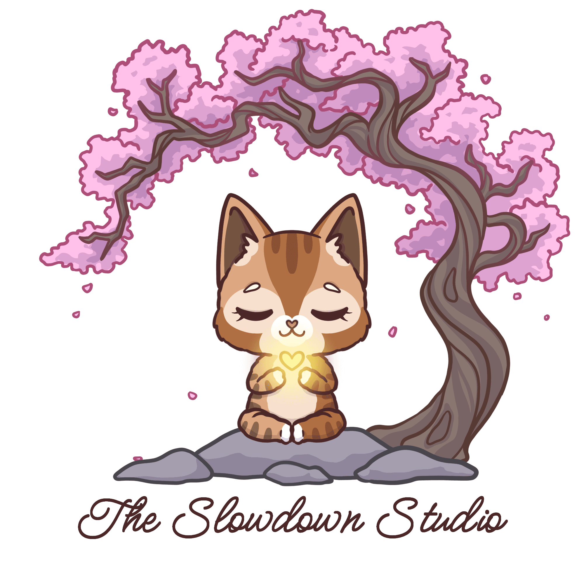 Meditating Cat under Cherry Blossom